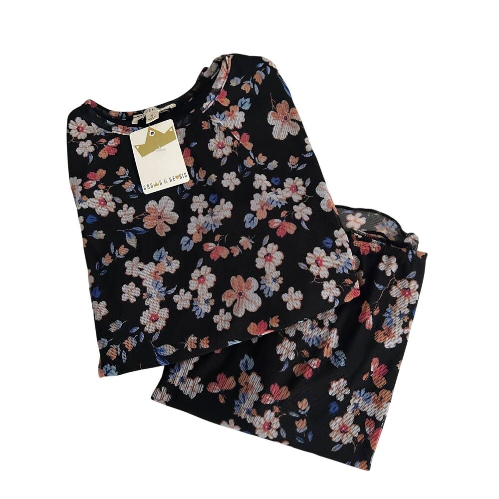 NWT Crown of Hearts Long Sleeve Girl’s 2pc Black Floral Skirt Set-Medium - Picture 12 of 12